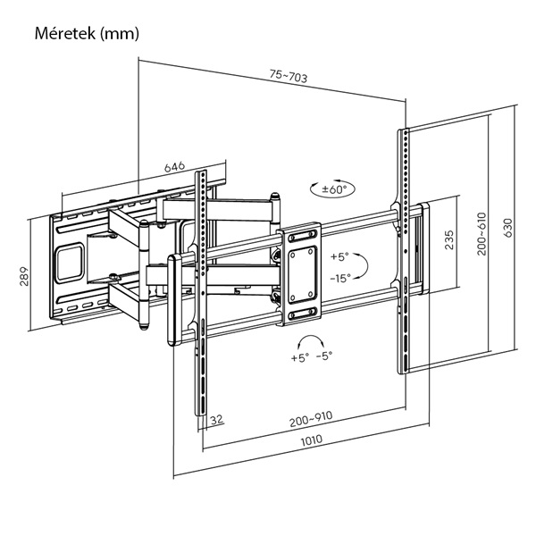 Stansson WM-60120-5-60 60"-120" teljes mozgástartományú fali TV konzol