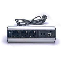 TOO DPS-114-3S IP20,3x 2P+F,2x USB-A,RJ45,HDMI, ezüst, asztalra rögzíthető elosztó