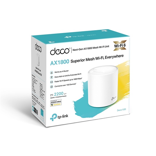 TP-Link Deco X20 AX1800 Whole Home Mesh Wi-Fi 6 Vezeték nélküli rendszer (1db-os)