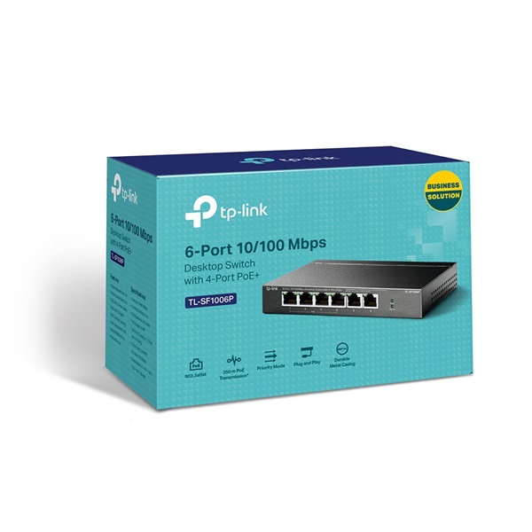 TP-Link TL-SF1006P 6x10/100Mbps FE LAN port 4xPoE+ nem menedzselhető asztali switch