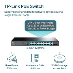 TP-Link TL-SG1428PE 24xGbE PoE+ LAN 2xGbE SFP port Easy Smart PoE+ switch