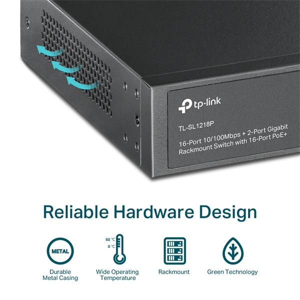 TP-Link TL-SL1218P 16xFE PoE+ LAN 2xGbE LAN 1xRJ45/SFP Combo port PoE+ switch