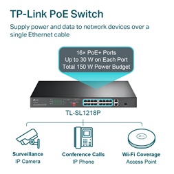 TP-Link TL-SL1218P 16xFE PoE+ LAN 2xGbE LAN 1xRJ45/SFP Combo port PoE+ switch