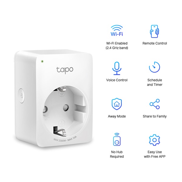 TP-Link Tapo P100 Távolról vezérelhető 2,4GHz Wi-Fi-s Smart Plug Dugalj (1db-os)