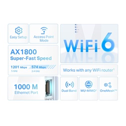 TP-Link RE600X AX1800 Mesh Wi-Fi 6 802.11ax Vezeték nélküli Range Extender