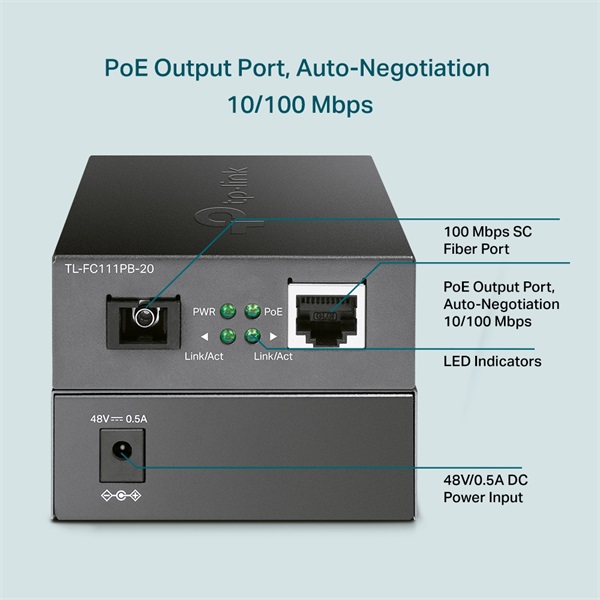 TP-Link TL-FC111PB-20 1x10/100 FE PoE LAN WDM Média Konverter