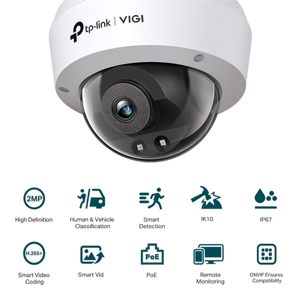 TP-Link VIGI C220I /2MP/4mm/kültéri/H265/IR30m/Smart Detection/IP dómkamera