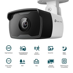 TP-Link VIGI C320I /2MP/2,8mm/kültéri/H265/IR30m/Smart Detection/IP csőkamera