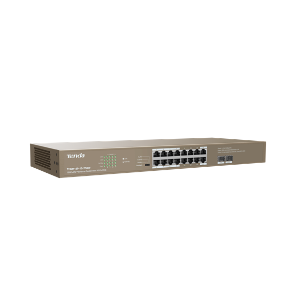 Tenda TEG1118P-16-250W 16xGbE PoE LAN 2xSFP port nem menedzselhető PoE switch