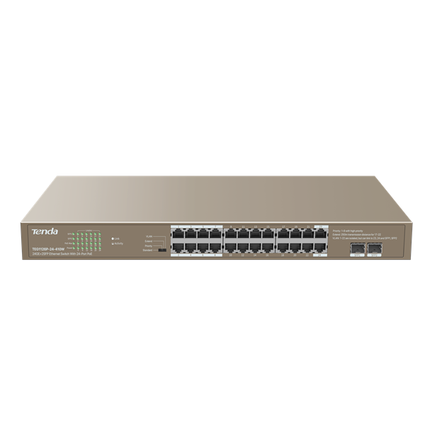 Tenda TEG1126P-24-410W 24xGbE PoE LAN 2xSFP port nem menedzselhető PoE switch