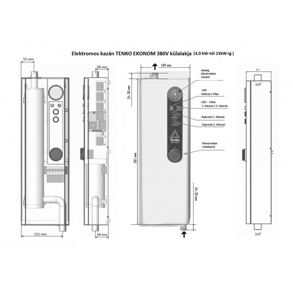 Tenko KE 380V 12kW 3 fázisú elektromos kazán