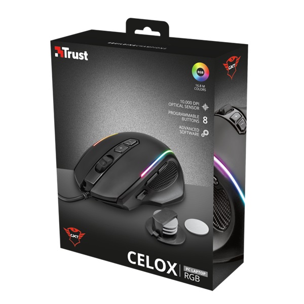 Trust GXT 165 Celox RGB fekete gamer egér