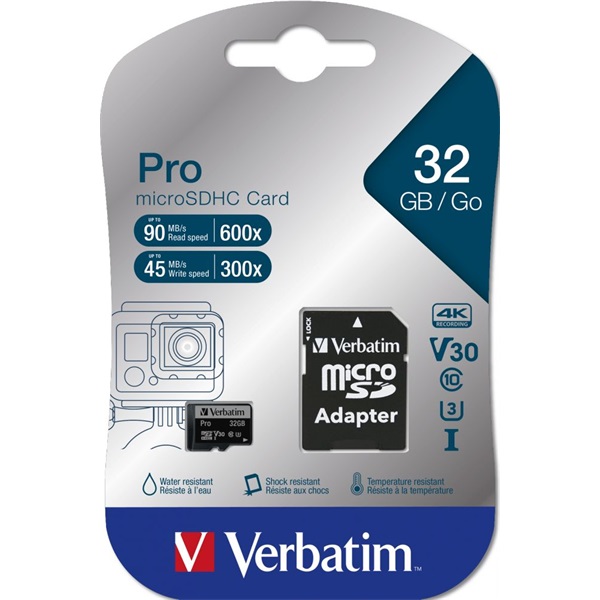 Verbatim 47041 SDHC 32GB Pro U3 Class 10 micro memóriakártya + adapter