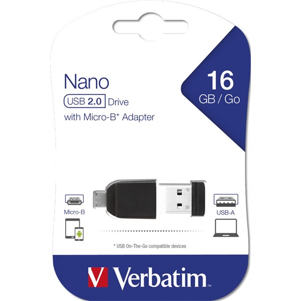 Verbatim 49821 Store `n` Stay 16GB USB 2.0 nano Flash Drive + adapter