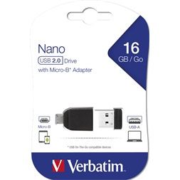 Verbatim 49821 Store `n` Stay 16GB USB 2.0 nano Flash Drive + adapter