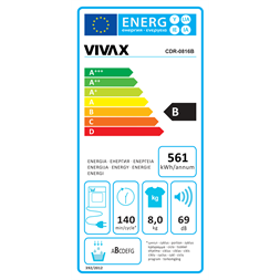 Vivax CDR-0816B kondenzációs szárítógép 8kg