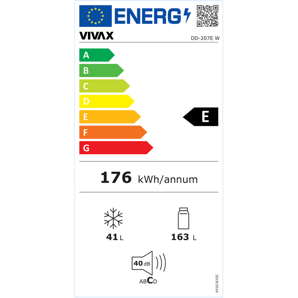 Vivax DD-207E W felülfagyasztós hűtőszekrény