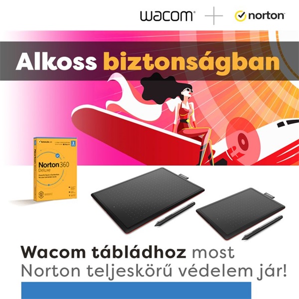 Wacom CTL-672-N_NORTON360 One Medium digitális rajztábla Norton 360 Deluxe vírusvédelmi csomag