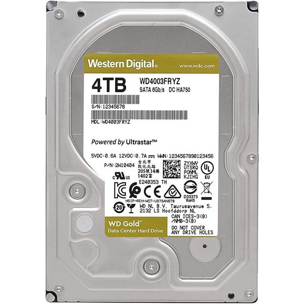 Western Digital 3,5" 4000GB belső SATAIII 7200RPM 256MB Gold WD4003FRYZ winchester