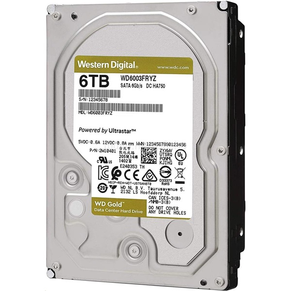 Western Digital 3,5" 6000GB belső SATAIII 7200RPM 256MB Gold WD6003FRYZ winchester