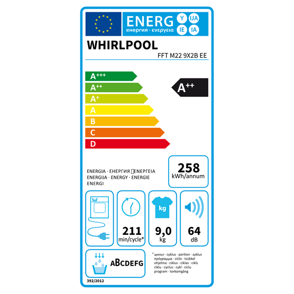 Whirlpool FFT M22 9X2B EE 9 kg hőszivattyús szárítógép