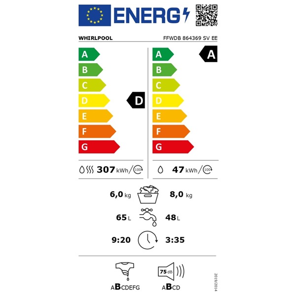 Whirlpool FFWDB 864369 SV EE elöltöltős mosó-szárítógép