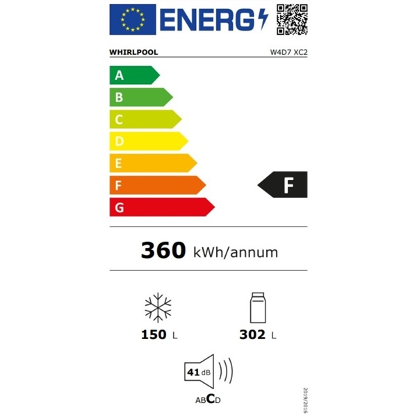 Whirlpool W4D7 XC2 négyajtós kombinált inox hűtőszekrény