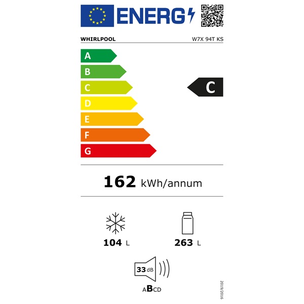 Whirlpool W7X 94T KS fekete alulfagyasztós hűtőszekrény