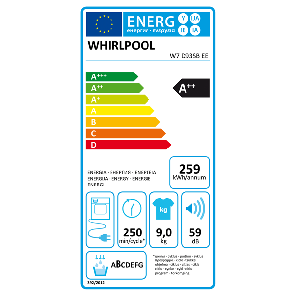 Whirlpool W7 D93SB EE 9 kg hőszivattyús szárítógép