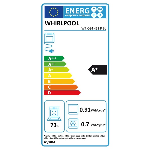 Whirlpool W7 OS4 4S1 P BL fekete beépíthető sütő