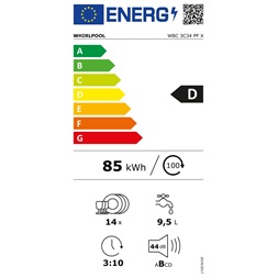 Whirlpool WBC 3C34 PF X beépíthető 14 terítékes mosogatógép