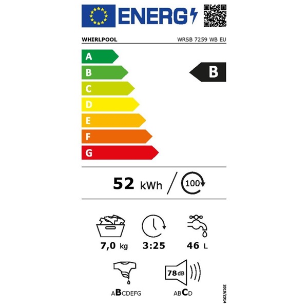 Whirlpool WRSB 7259 WB EU keskeny elöltöltős mosógép