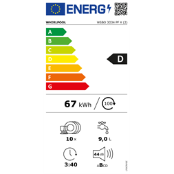 Whirlpool WSBO 3O34 PF X beépíthető keskeny 10 terítékes mosogatógép