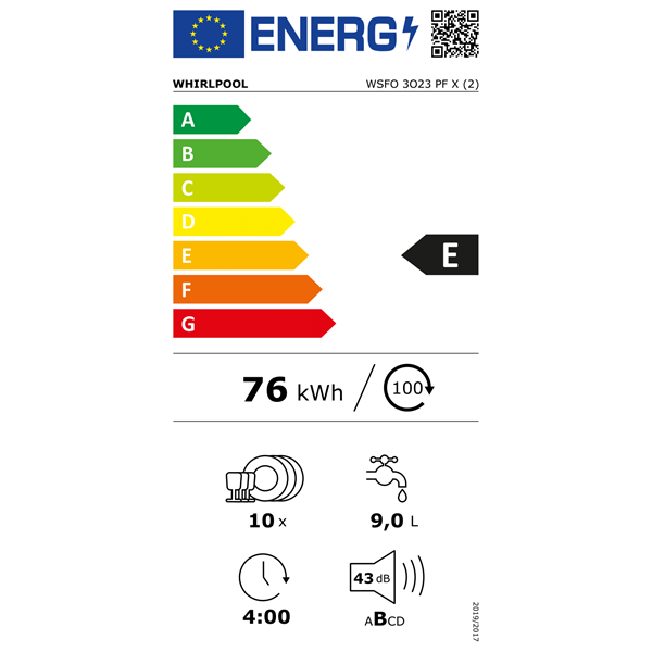 Whirlpool WSFO 3O23 PF X keskeny mosogatógép