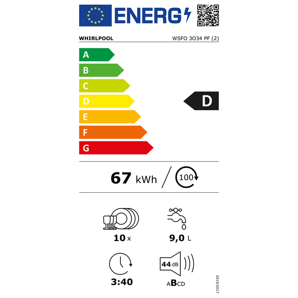 Whirlpool WSFO 3O34 PF keskeny 10 terítékes mosogatógép