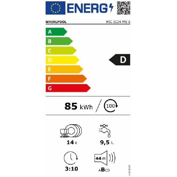 Whirlpool WIC 3C34 PFE S beépíthető 14 terítékes mosogatógép