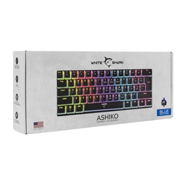 White Shark ASHIKO GK-2202B/BL-US fekete mechanikus (blue switch) gamer billentyűzet