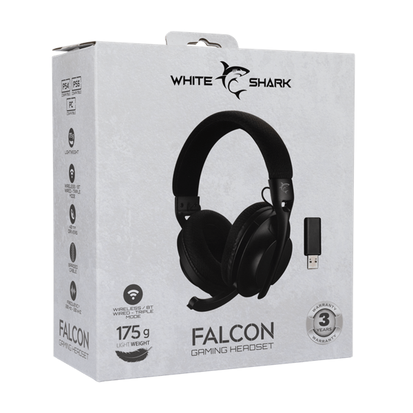 White Shark WS WGH-2441B FALCON-B vezeték nélküli fekete gamer headset