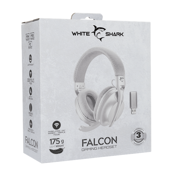 White Shark WS WGH-2441W FALCON-W vezeték nélküli fehér gamer headset