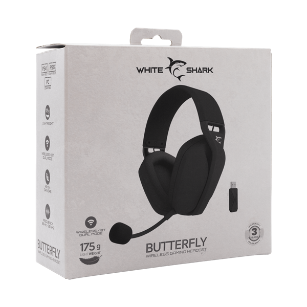 White Shark WS WGH-2442B BUTTERFLY-B vezeték nélküli fekete gamer headset